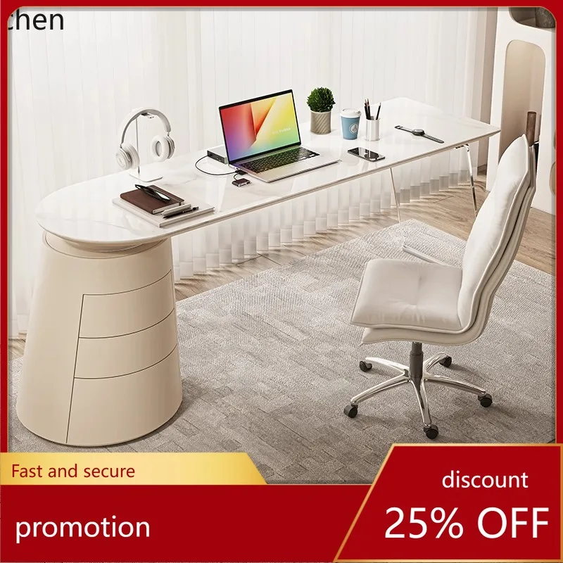 

HXL Rock Board Desk Minimalist Office Writing Desk Cream Style Acrylic Storage Cabinet