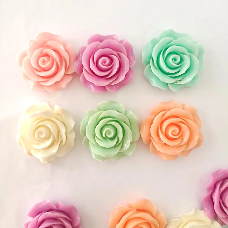 100pcs large 28mm Resin Rose Flower Cabochon Assorted Colors Great for necklace settings, pendant and bezel trays Cabochon