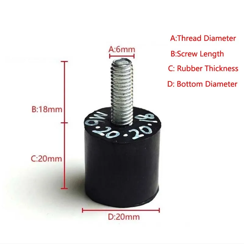M6 M8 M10 Rubber Screw-In Foot Pad - Shock-Absorbing Non-Slip Equipment Support Legs with Built-In Screws & Heightening Function