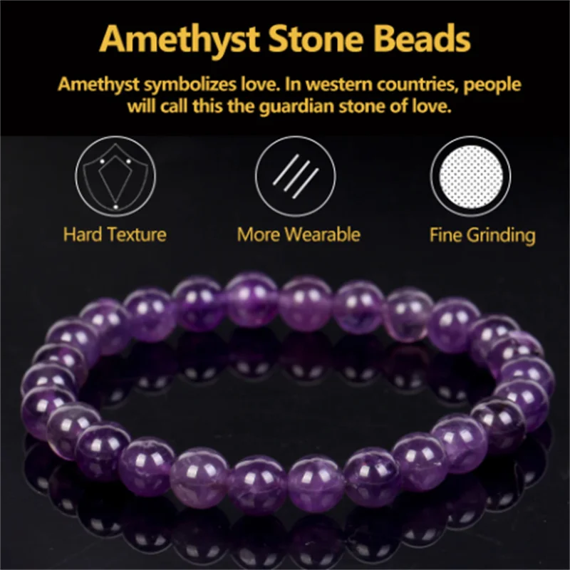 Amethyst Bracelet Made of Real Natural Crystal Beads Body-Purifying Geniune Amethyst Natural Stone Bracelets for Women Pulsera