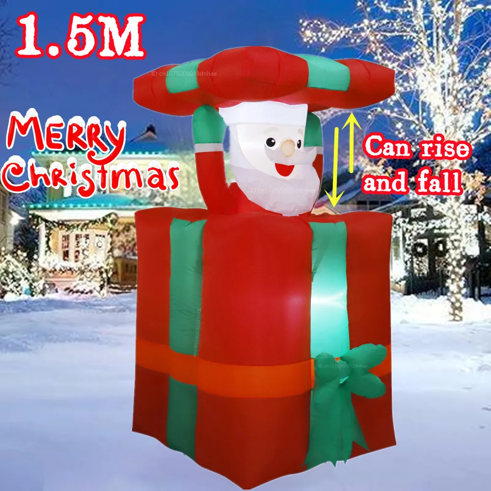 

5FT Christmas Inflatable Santa Claus Automatic Up and Down Model With LED Lights Xmas Courtyard Holiday Decoration Gift Props