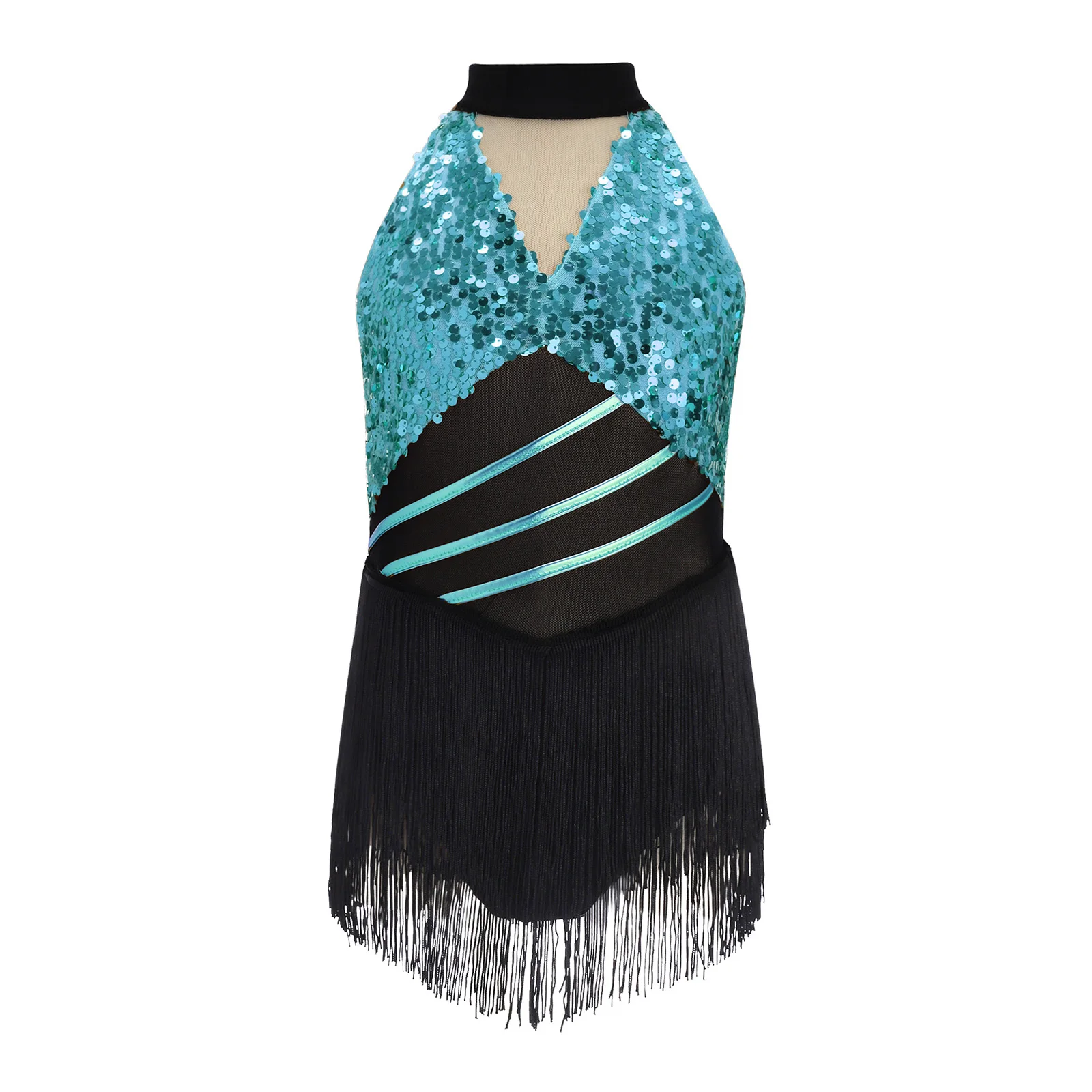 

Kids Girls Modern Dance Dress Performance Costume Shiny Sequins Sleeveless Latin Tango Salsa Dance Leotard Ballet Bodysuit Dress