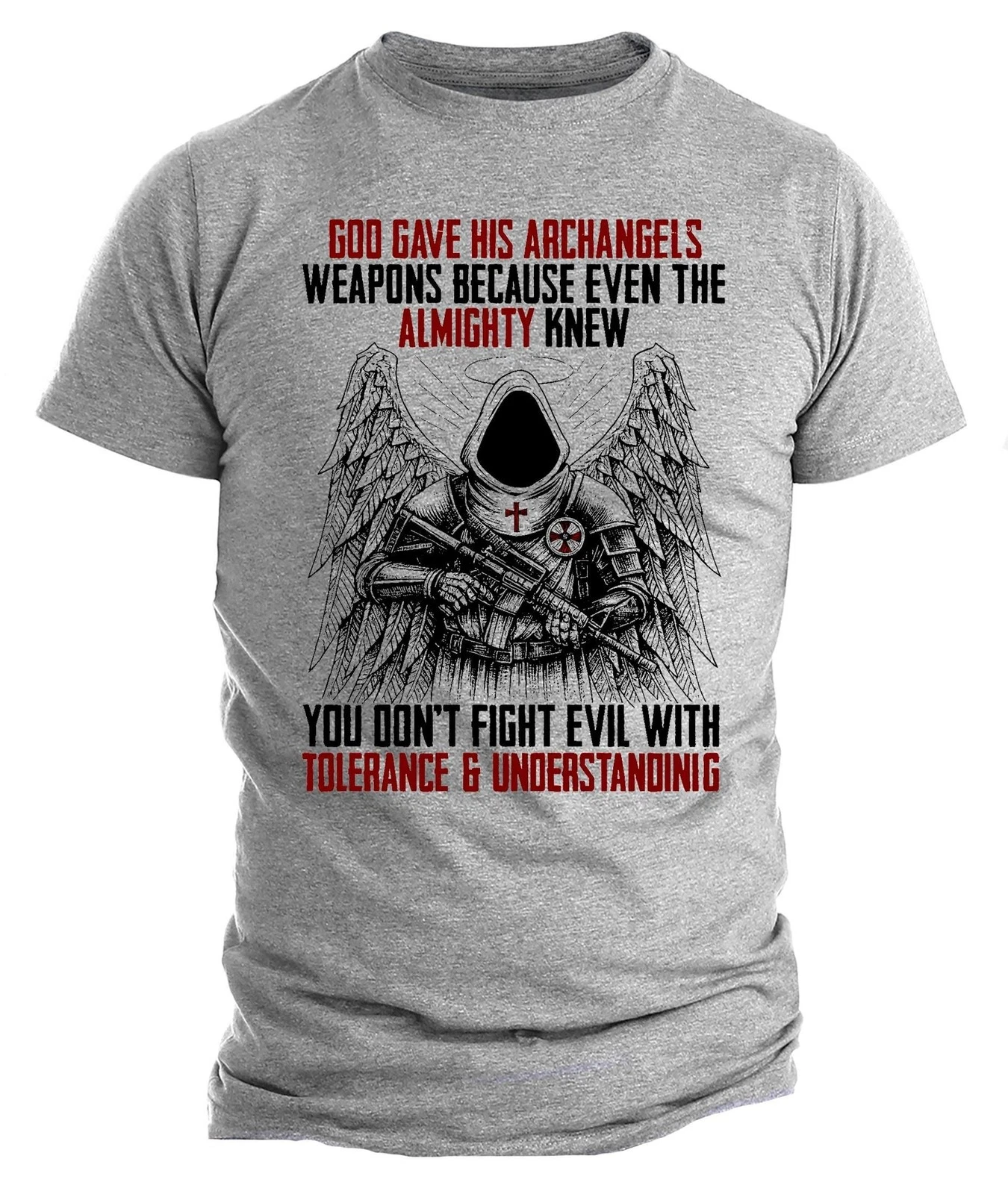 Archangel Warrior T-Shirt Christian Graphic Tee Amendment Gun Rights T-shirt Tee Short Sleeve Men's T-shirts for Summer T Shirt