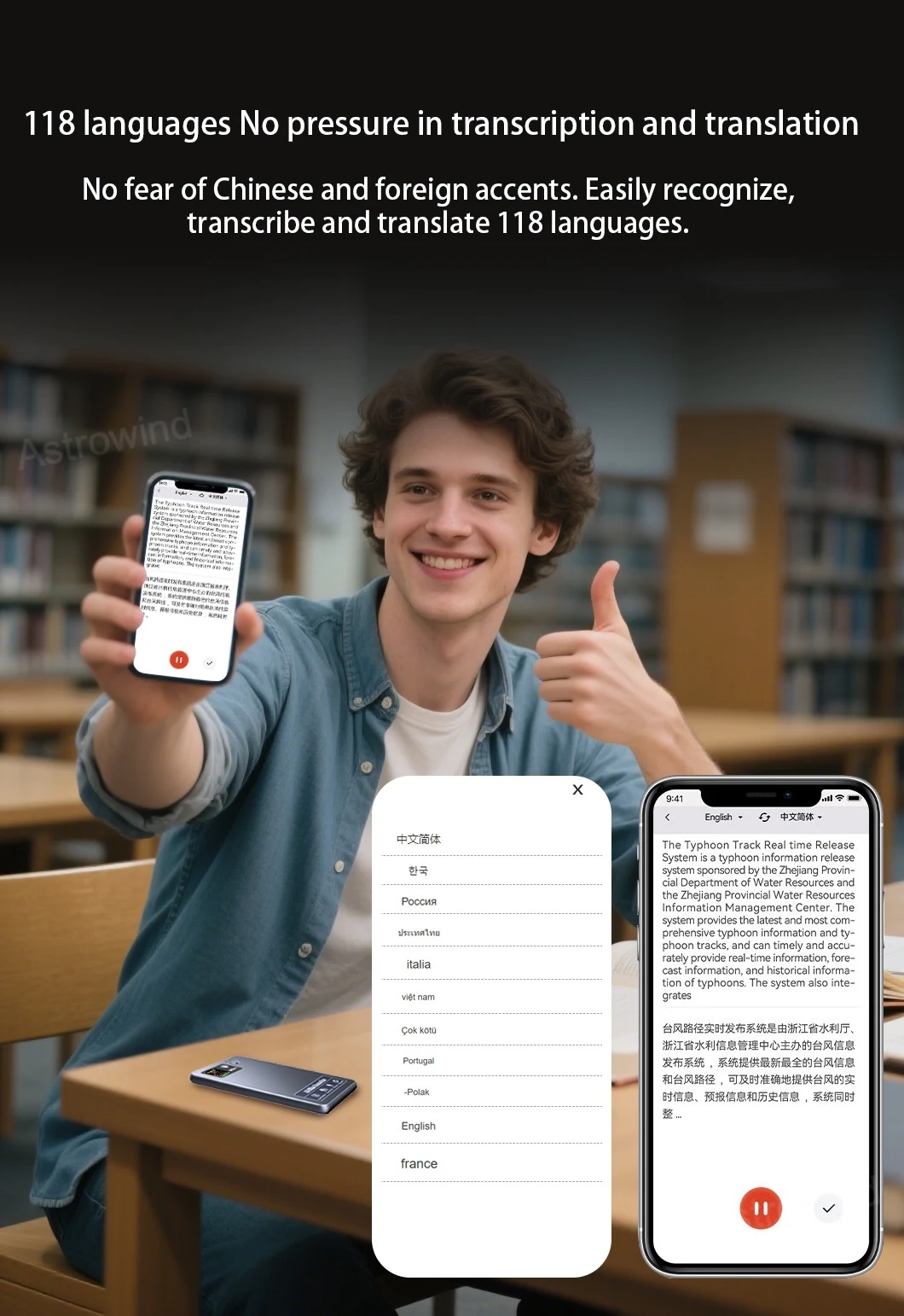 118 Languages 64GB Memory Audio Recorder 400ma Lectures Meeting AI Voice Recorder Device for Magnetic Attachment iPhone