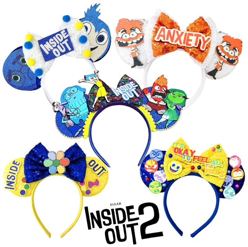 Hot Inside Out 2 Mickey Mouse Headband Movie Peripheral Theme Disney Anxiety Anger Envy Bing Bong Cute Headwear Accessories Gift