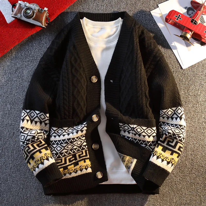 

2025 Ethnic Jacquard Knit Cardigan Japanese Retro Casual Versatile Sweater Loose-Fit Sweater Jacket Couple Knitwear