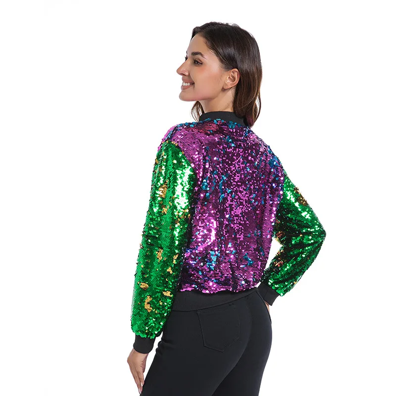 Frühling Herbst Neue Mode Glitter Frauen Baseball Jacke Einfache Rundhals Damen Langarm Mantel