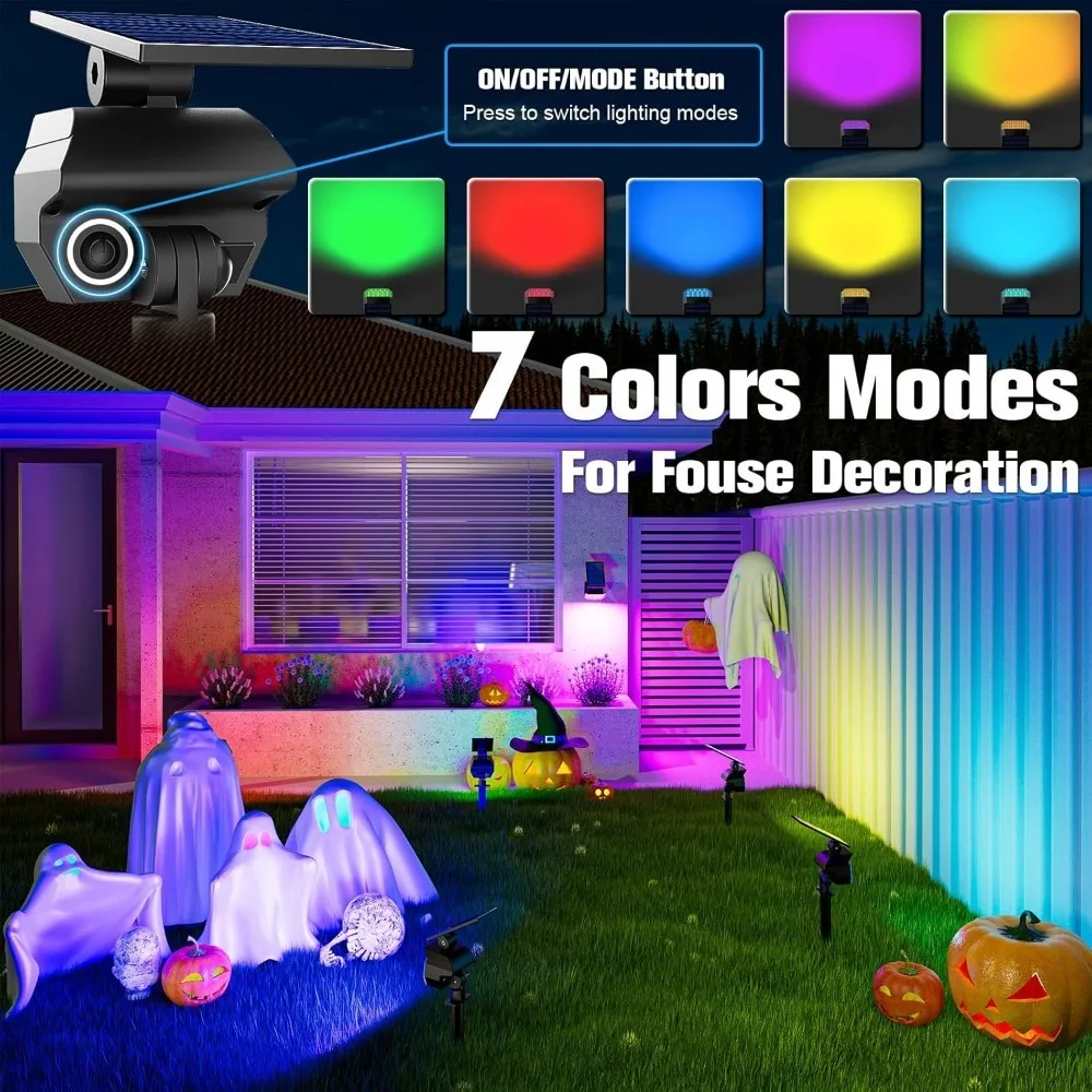 Outdoor Solar Color Changing Light, 7 Lighting Modes, RGB, IP67 Waterproof, Multi-Color Landscape Spotlight