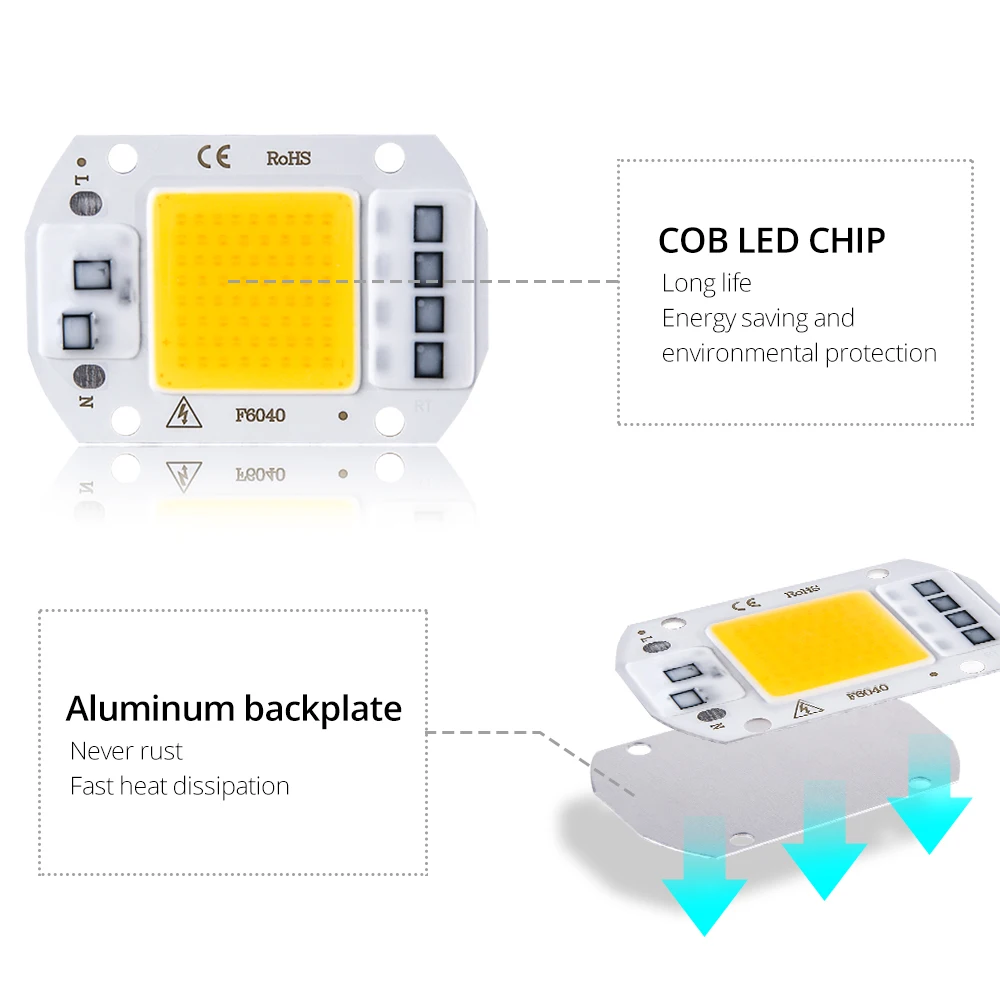 3pcs Real Power 220V 110V COB LED Chip 50W 30W 20W Smart IC COB Diode LED Beads DIY Spotlight Floodlight F6040 Not Need Driver