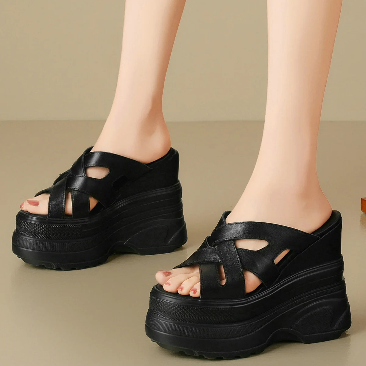 

Plus Size 46 47 Gladiator Sandals Women Size 45 Genuine Leather Wedges High Heel Mules Summer Platform Pumps Big Size 44 Shoes