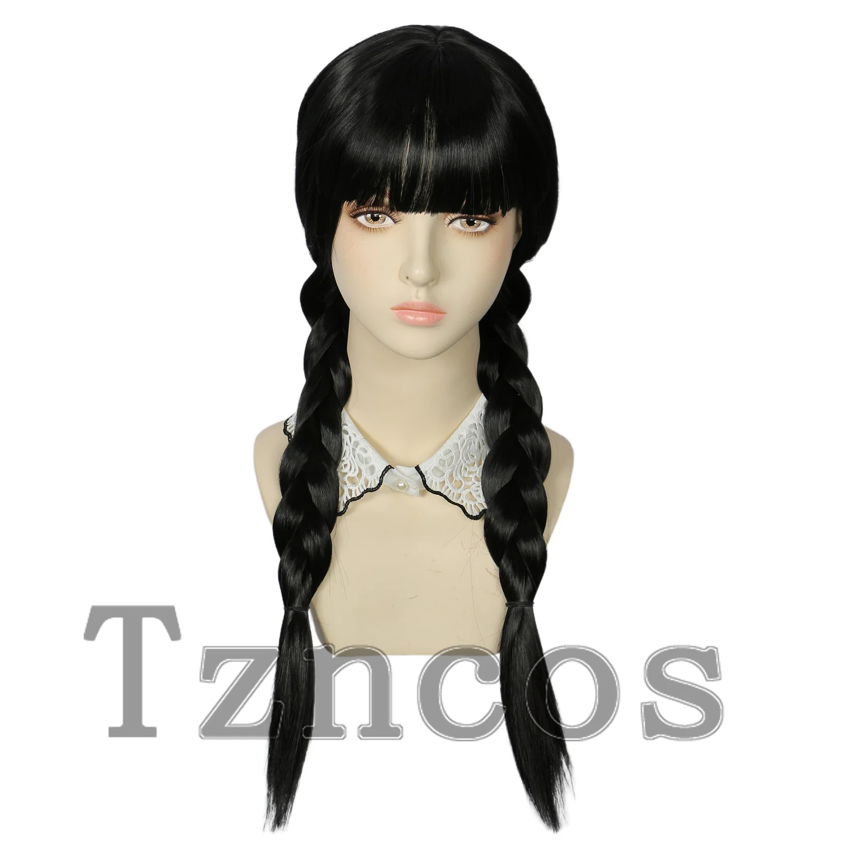 

Парик для косплея Tzncos Wednesday Addams, черный плетеный парик с челкой для вечеринок на Хэллоуин