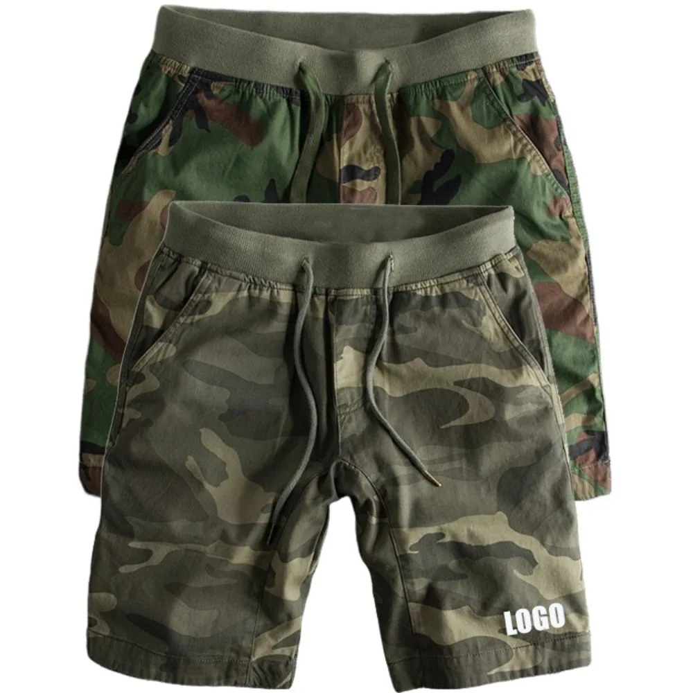 Customized LOGO men's washed and old pure cotton personalized camouflage summer casual sports shorts