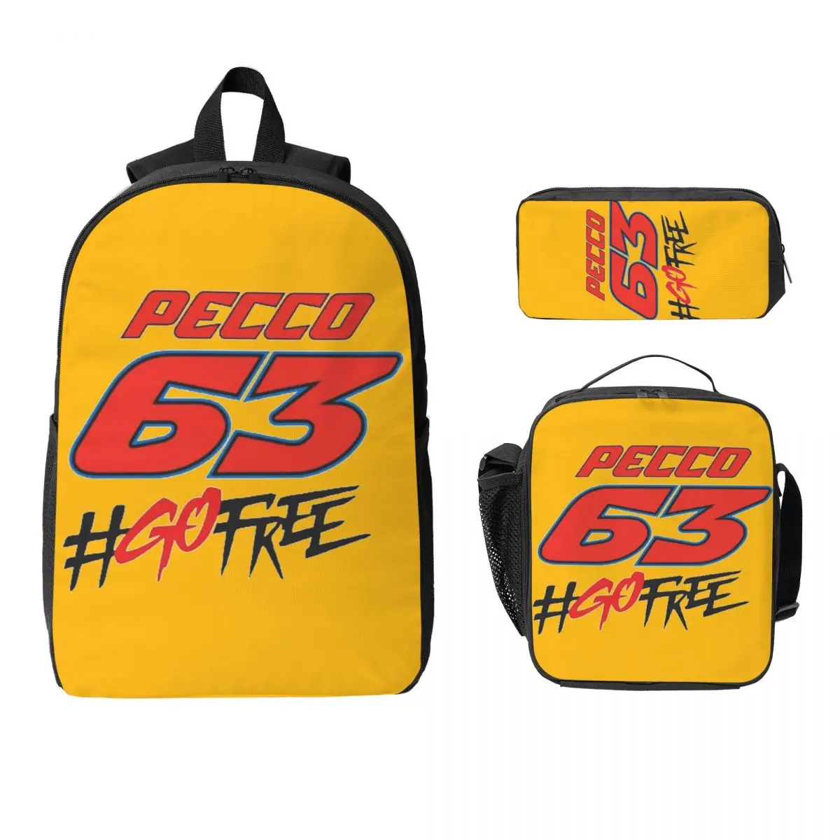 

Pecco Bagnaia 63 Go Free Рюкзак Студенческий Сумка для книг для мальчиков и девочек Школьная сумка для ноутбука Сумки на плечо 3 шт. Изолированная сумка для обеда Пенал