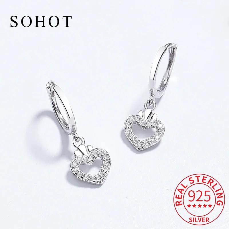 

Real 925 Sterling Silver Heart Zircon Hoop Earrings for Women Minimalist Personality Fine Jewelry Light Luxury Accessories