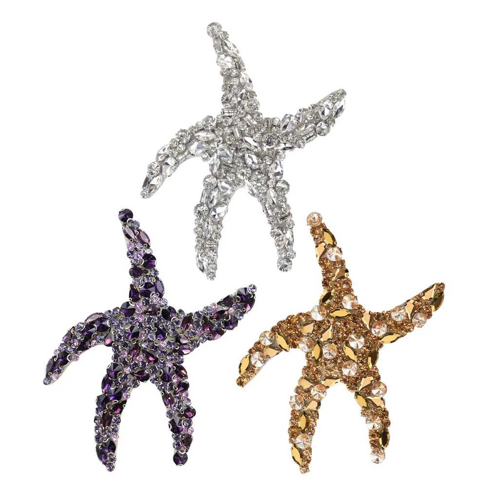 

Большие нашивки в виде морской звезды со стразами из бисера, значок в виде морской звезды, сделай сам, для сумки для одежды, футболки, джинсов, аппликация, пришить поделку