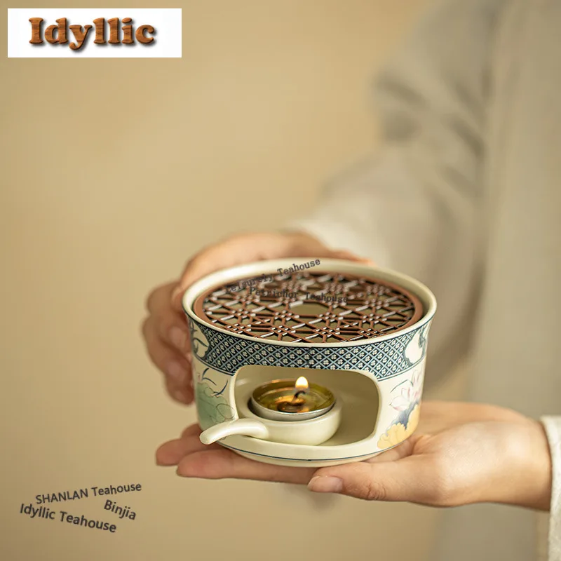 

Handmade Soda Glaze Ancient Style Lotus Tea Warmer Holder Alcohol Burner Stove Kettle Stand Baked Milk Jar Carbon Furnace Tea