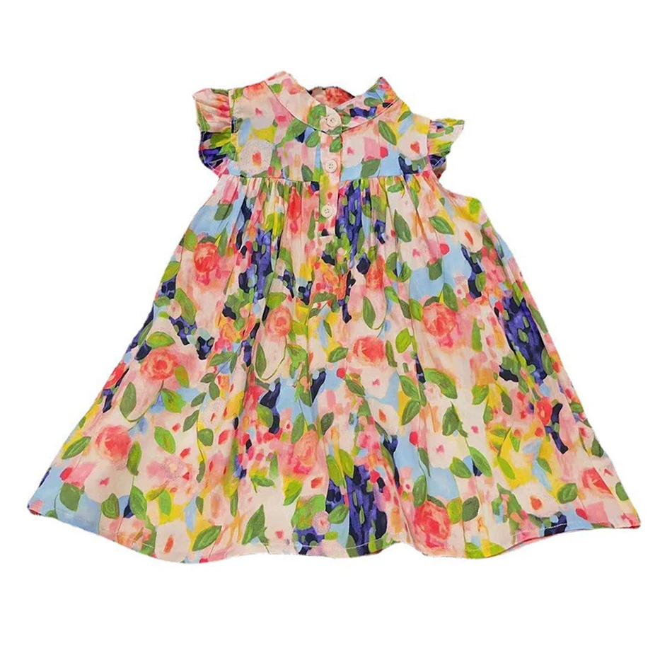 Summer Collection Kids Floral Oil Painting Casual Dresses with Puff Sleeves Cute and Fresh for Your Little Girls Garden Parties