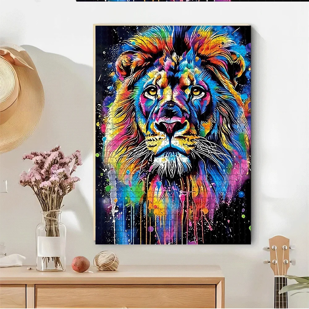 1000/500 قطعة لغز الأسد للبالغين والعائلات - أسد وأسد كبير على طراز 5D مع قطع ملونة مرمزة، ديكور منزلي يمكنك صنعه بنفسك