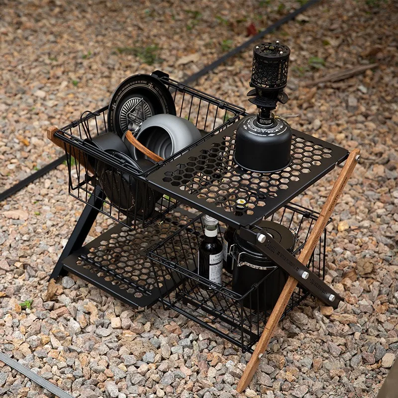 Portable Folding Camping Tables Basket Multi Layer Storage Basket Organizer Table Accessories Outdoor Picnic Cooking Parts