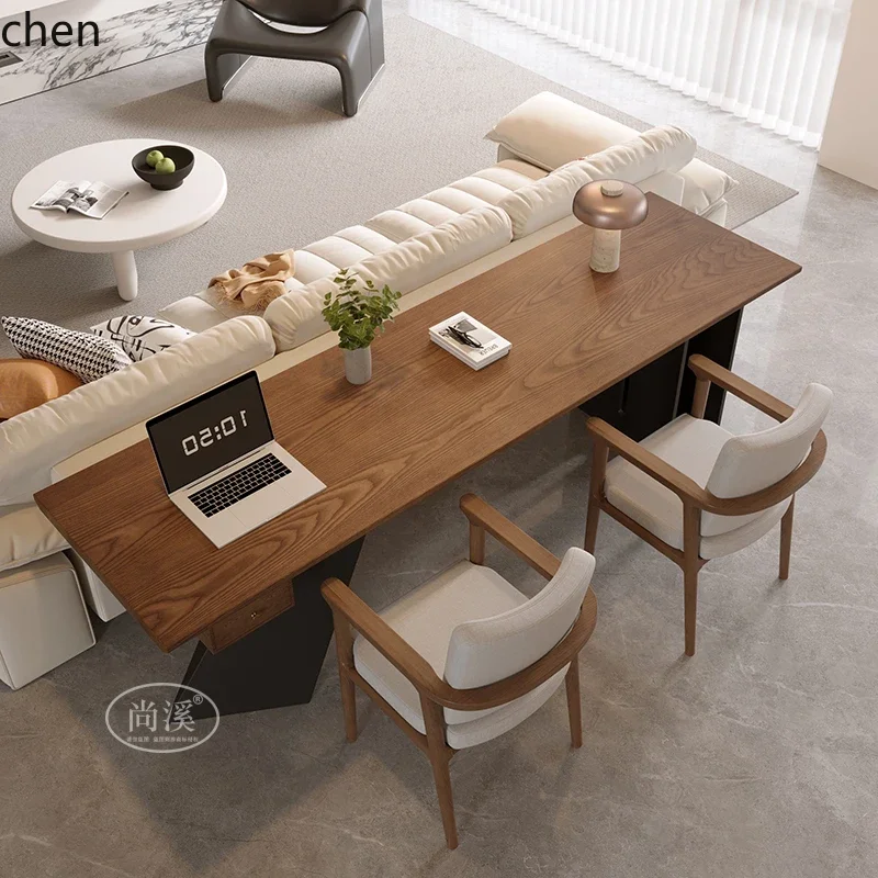 Mesa de centro de madera maciza H5.26 para sala de estar, escritorio largo para sofá, mesa doble para computadora, mesa de té de hierro forjado, mesa grande de aprendizaje, mesa de oficina.