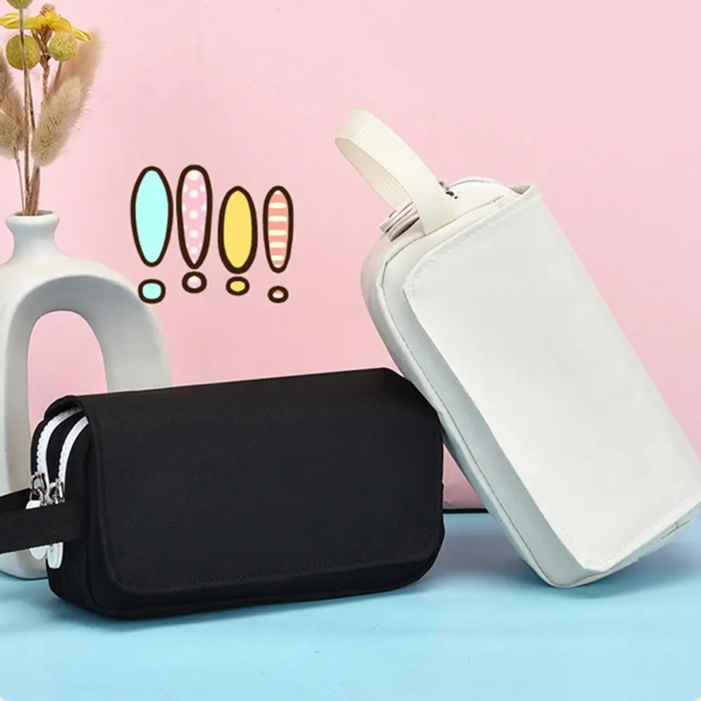Simplicity Fashion Double Layer Portable Pen Pouch Large Capacity Wear-resistant Pencil Case Canvas Durable Pen Bag Gifts
