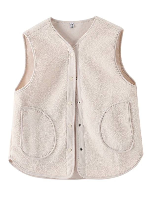 

Autumn Winter Corduroy Jaet Vest Women's Faion Layering oulder Pad Lamb Velvet Vest Commute Sle round Ne Single Button