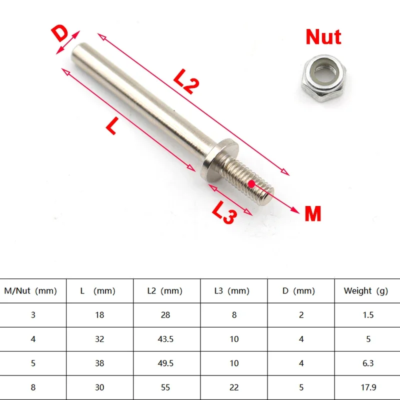 2pcs D2/D4/D5 Landing Gear Wheel Shaft M3/M5/M8 Steel Axle with Nuts Assembly Kit For RC Airplane Model DIY Parts