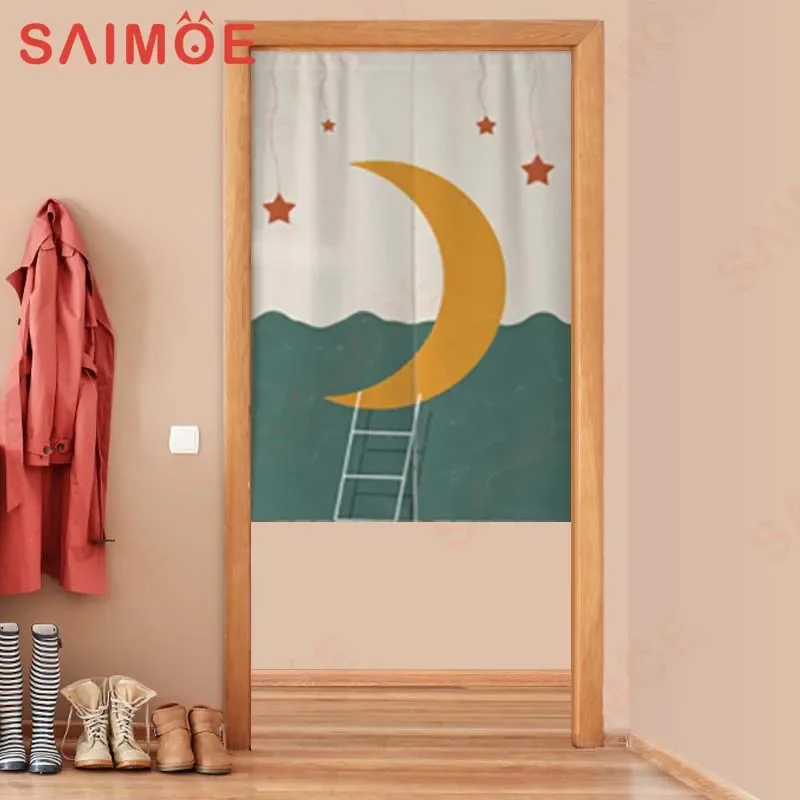 

Ins Style Geometric Pattern Forest Door Curtain Partition Noren Curtains Bedroom Toilet Kitchen Doorway Half-curtain Home Decor