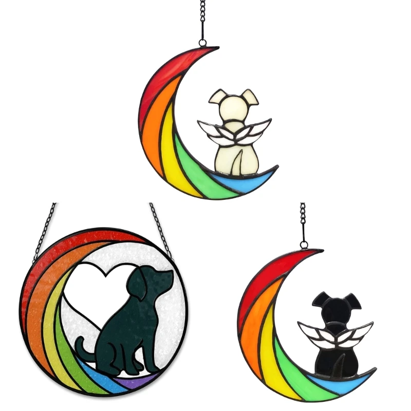 Dog Memorial Gift Pet Present Stained Glass Window Hanging Ornament Decor Decorative Rainbow Sun Catchers for Dog Lover