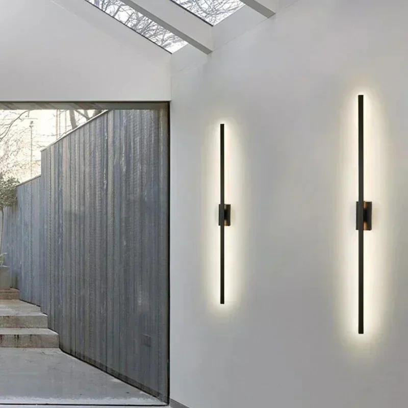 

Modern Simple Linear Tube LED Up Down Background Opposite Wall Lighting Bedside Foyer Corridor Black Gold LED Sconce