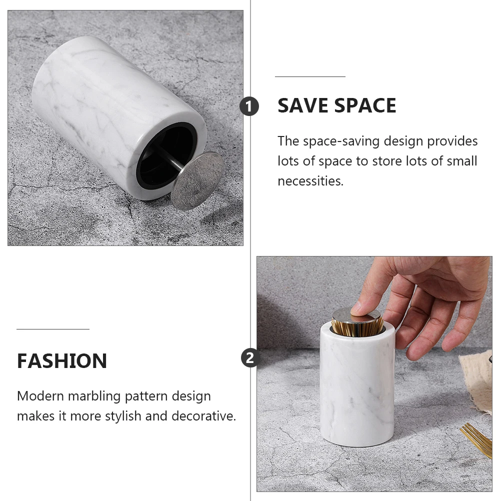 

Toothpick Holder High Quality Marble Storage Box Automatic Container Cotton Swab Travel Home Adornment Modern Marbling Pattern