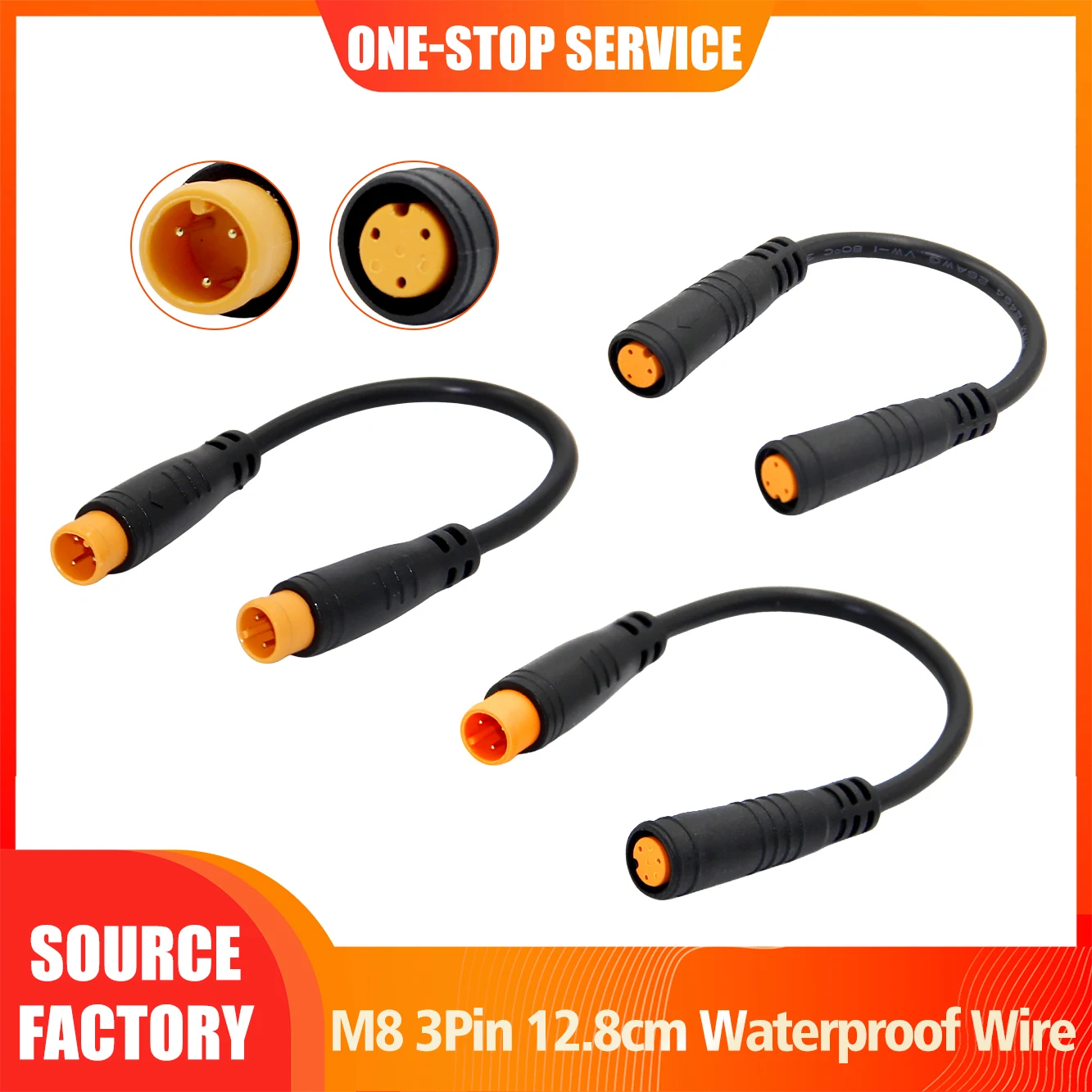 M8 12.8CM 3Pin Waterproof Connector Wire, Male to Male/Male to Female/Female to Female for E-Bike Brake Signal Sensor