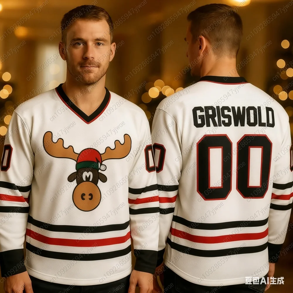 2025 masculino natal griswold hóquei no gelo camisa masculina esportes e lazer camisas de treinamento vintage férias homem com decote em v camiseta