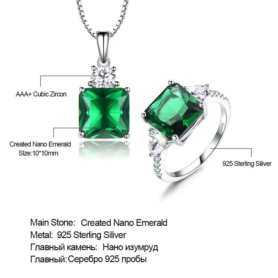 Emerald Jewelry Set Cushion Ring Pendant for Women Engagement Birthday Gift New 2025