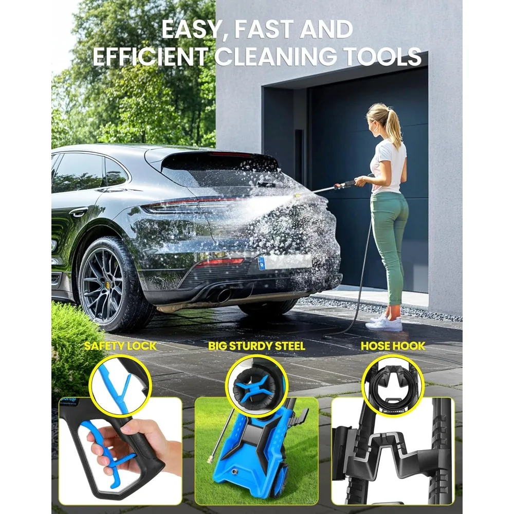 منظف الضغط 4.0 GPM ضغط قابل للتعديل، منظف كهربائي مع مدفع رغوة، 4 فوهات، خرطوم 33 قدم وزجاجة صابون 500 مل