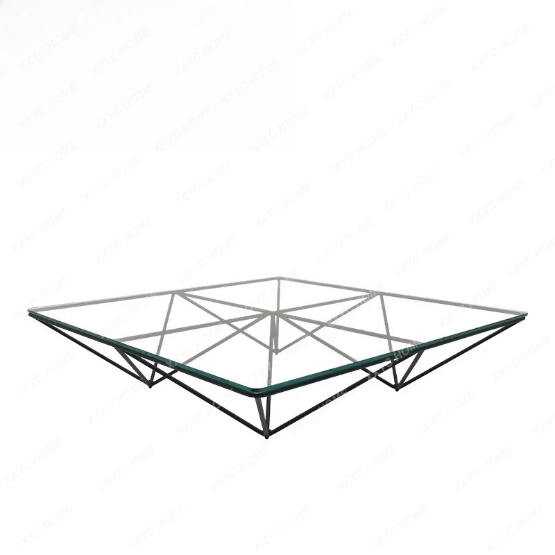 Modern Simple Wrought Iron Paint Transparent Tempered Glass Geometric Coffee Table