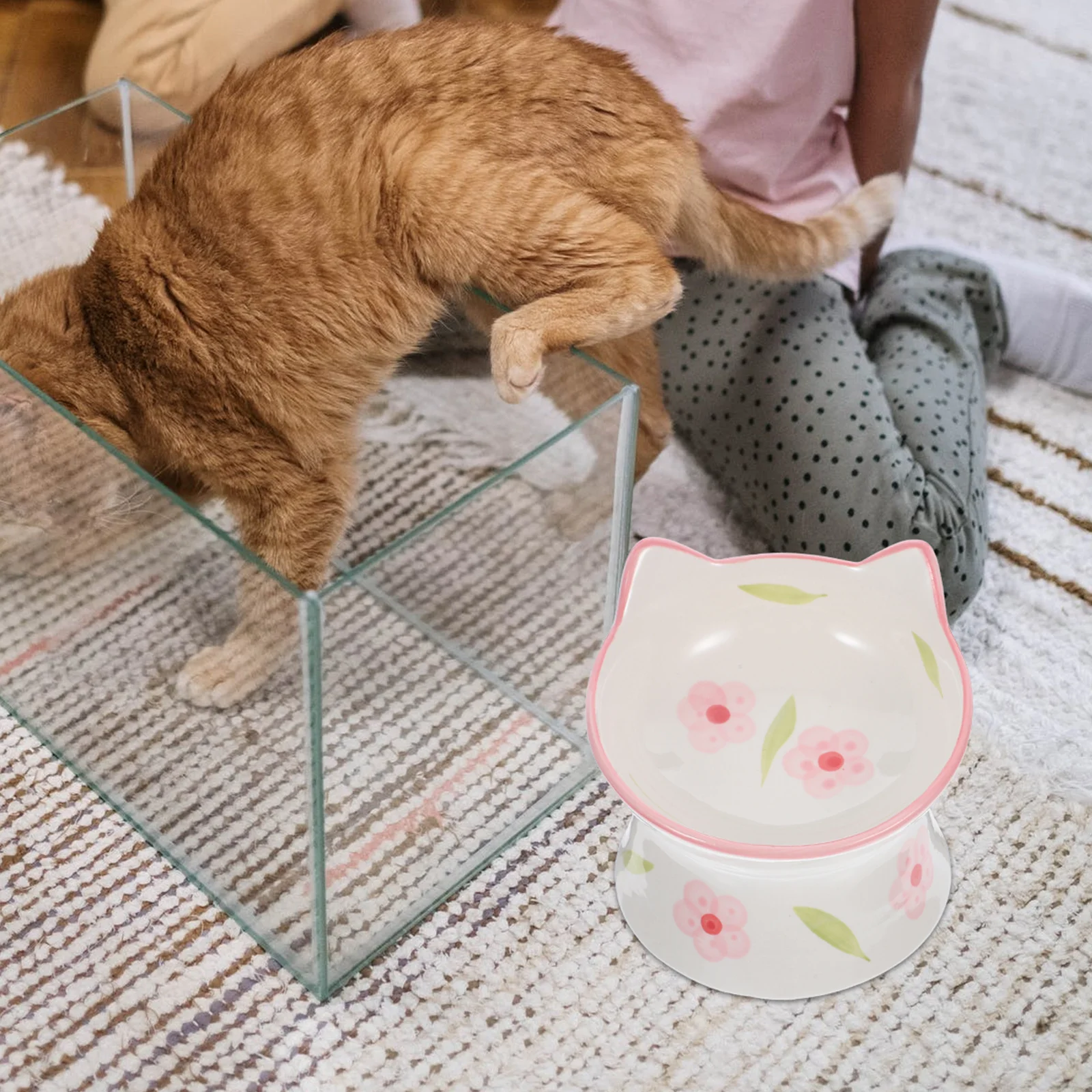 

2Pcs High Foot Pet Bowl Ceramic Cat Food Bowl Non-Slip Stable Design Easy Clean Home Decor Gift Cat Bowls Pet Feeding Tool