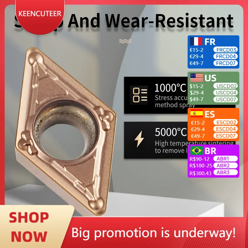 

10pcs DCMT070204 DCMT11T304 Carbide Inserts CNC Lathe Turning Tools High Quality Cutting Inserts