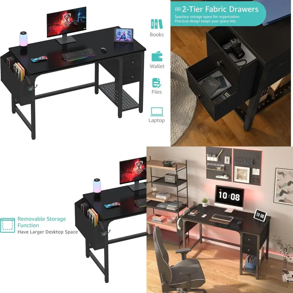 مكتب كمبيوتر حديث للكتابة البسيط مقاس 47 بوصة مع أدراج قماش للاستخدام في المكاتب المنزلية