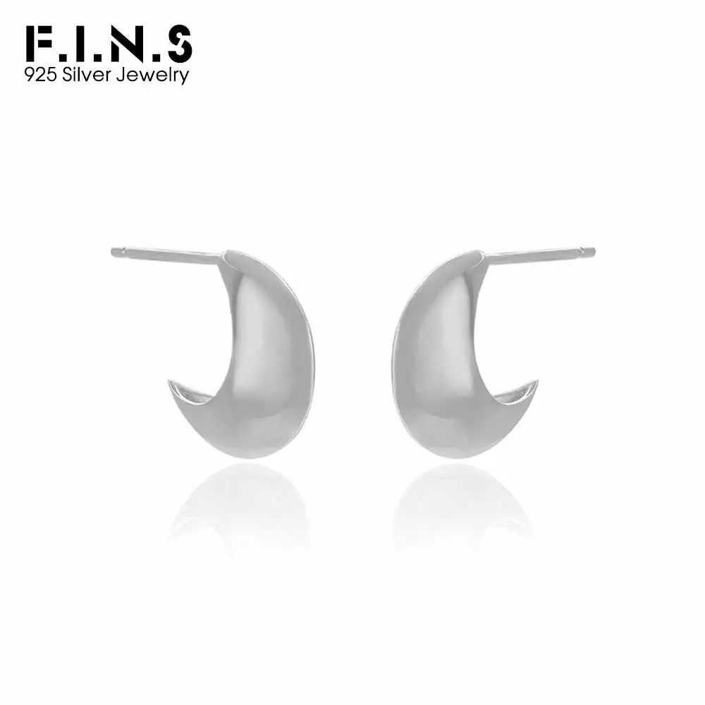 

F.I.N.S Minimalist Smooth Moon S925 Sterling Silver Earrings Geometric Crescent Piercing Ear Studs Fine Jewelry Accessories