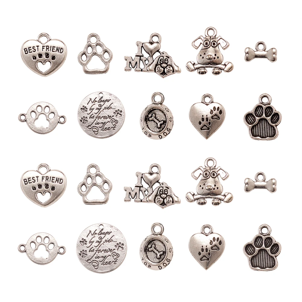 

PandaHall 100pcs Antique Silver Cat Dog Pet Charms Alloy Cute Pet Theme Charms Tibetan Pet Charms for Jewelry Making Bracelets