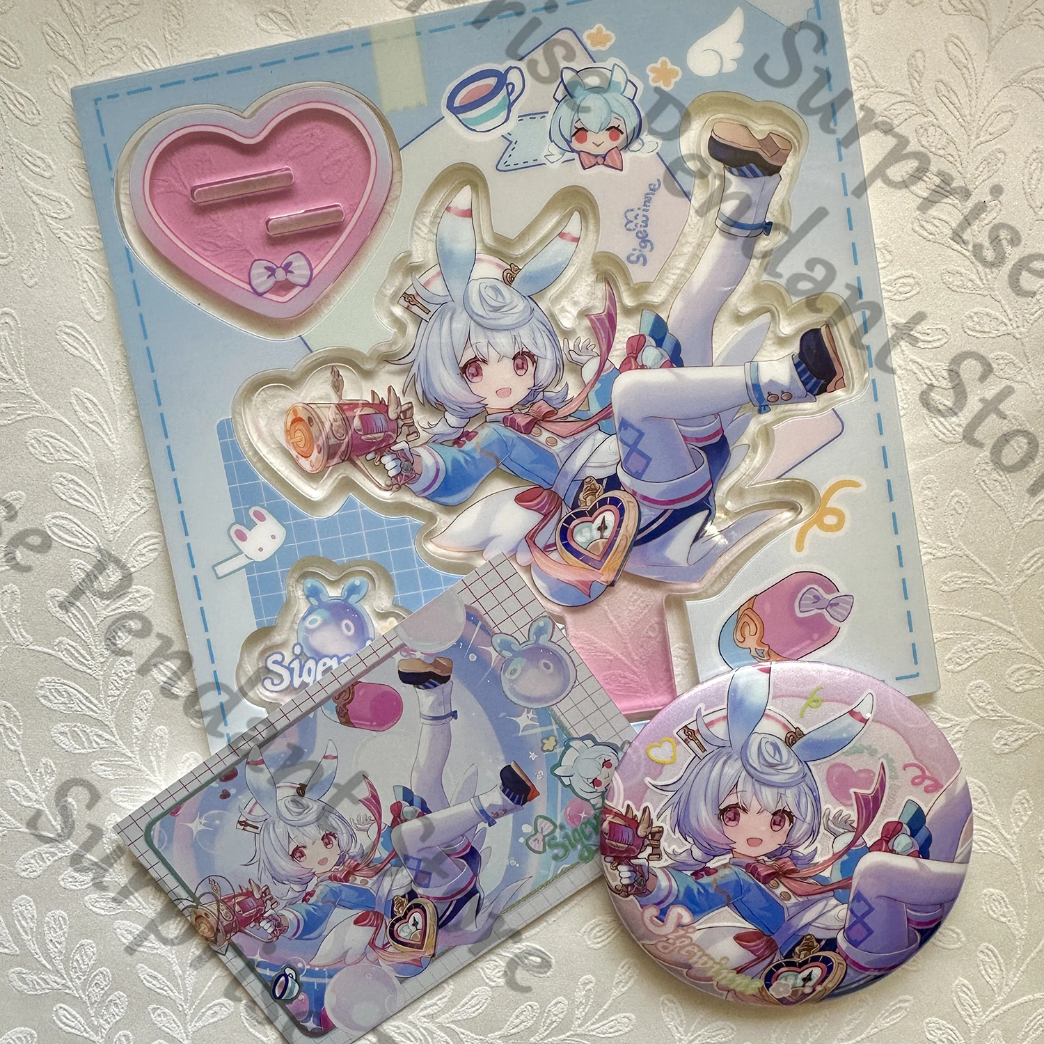 Anime Genshin Impact Sigewinne Cosplay Kartun Kartu Laser Akrilik Berdiri Gambar Ornamen Lencana Tanda Berdiri Liontin Hadiah Maskot