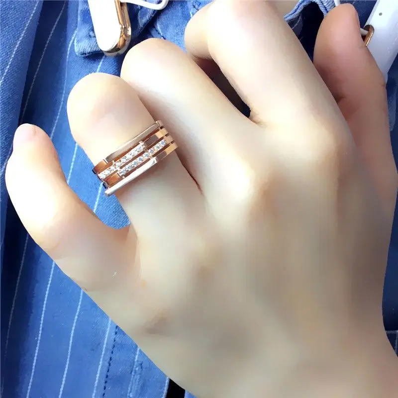 585 Purple Gold Irregular inlay Diamonds  rings for women Plated 14K Rose Gold Fashion Classic Trendy Ring Adjustable Jewelry - view 2