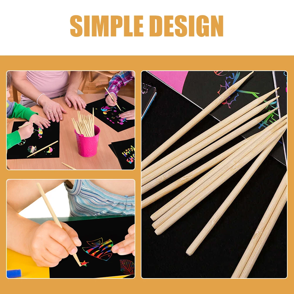 200Pcs Scratch Painting Wooden Sticks Smooth Safe Wood Art Pens for Kids DIY Creativity Fun Scratch Off Activity Tools