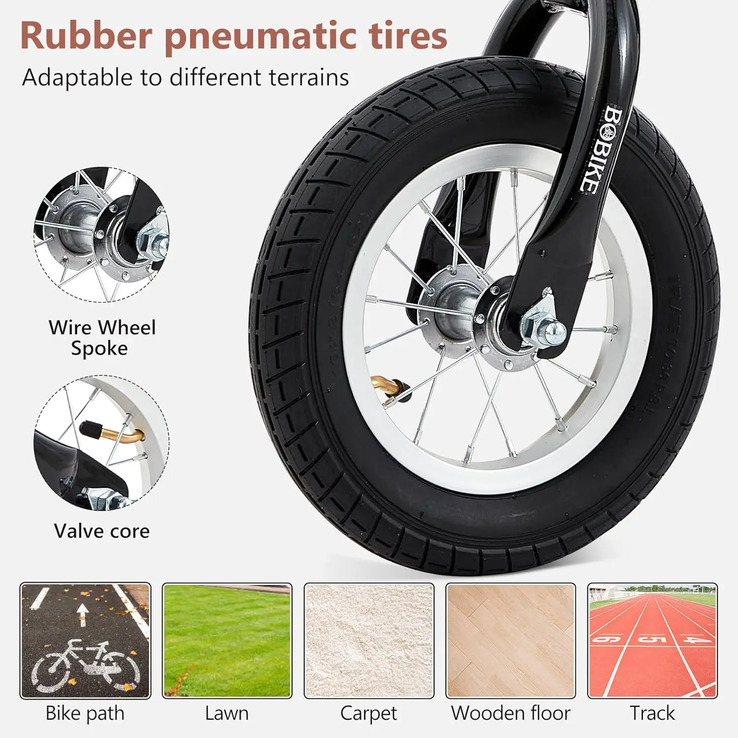 Vélo d'équilibre pour tout-petits avec pneus en caoutchouc gonflables, jouets réglables pour enfants, 18 mois à 4 ans, garçons et filles