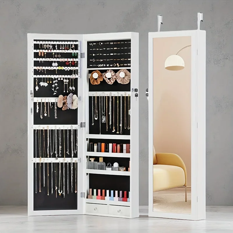 [Luxury Jewelry Organizer Storage] 47.2" Floor-to-Ceiling Jewelry Box, Armoire 6 LEDs & Dual Lock- Mirror-Integrated Storage