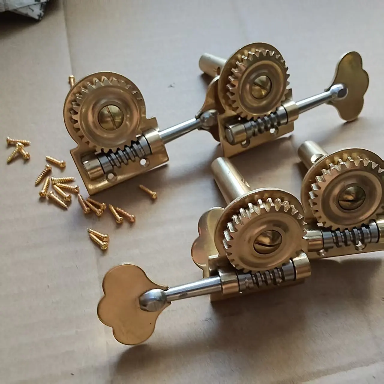 4 PCs Double Bass Brass Turning Pegs 3/4 to 4/4 With Screws