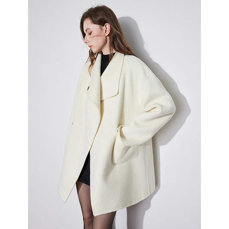 TOYOUTH Cappotto di lana da donna 2024 Autunno Inverno Nuova giacca lunga di lana elegante a doppia faccia con punto aperto