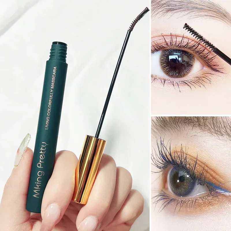 Mascara imperméable à l'eau, extension de cils bruns, brosse pour les yeux, maquillage de beauté, longue tenue, document bleu