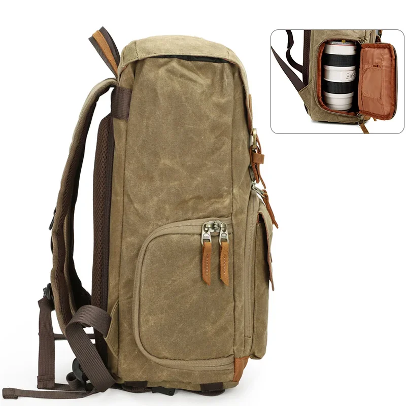 Latest 2024 model Waxed Canvas Waterproof Hiking Travel Hidden Camera Backpack Bags for DSLR Mirrorless